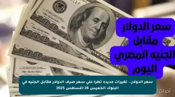 سعر الدولار.. تغيرات جديدة تطرأ على سعر صرف الدولار مقابل الجنيه في البنوك الخميس 28 أغسطس 2025